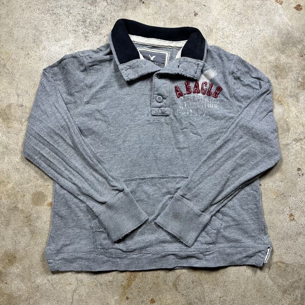 VTG Y2K Grey American Eagle 1/4 Zip Long Sleeve Size XL